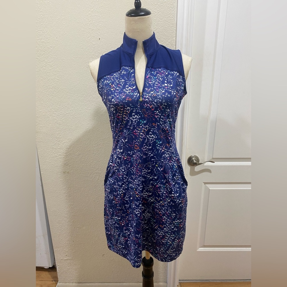 EP New York Sleeveless blue colorful Print golf Dress Size XS